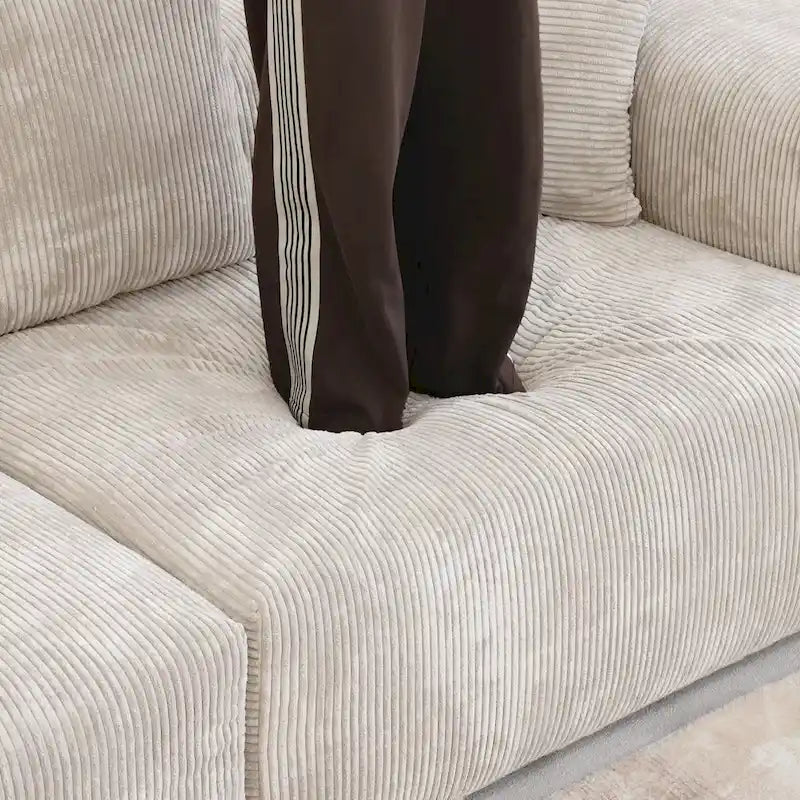 Grand canapé modulaire sectionnel en velours côtelé, en forme de U, 4 places avec 2 poufs et 5 oreillers