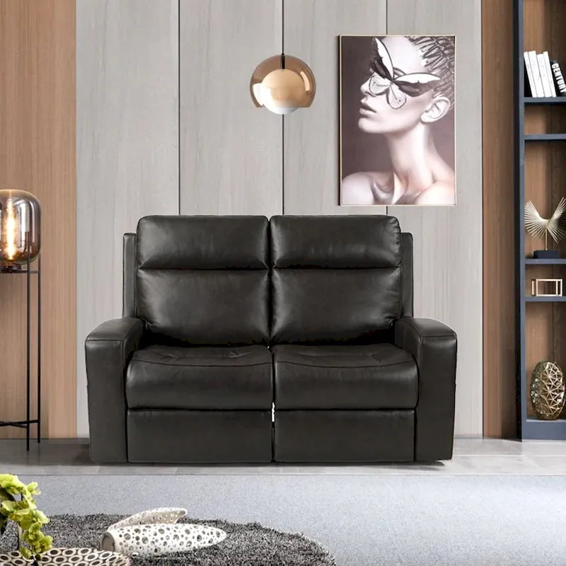 Causeuse inclinable électrique en cuir véritable avec espace de rangement et port de charge USB pour salon