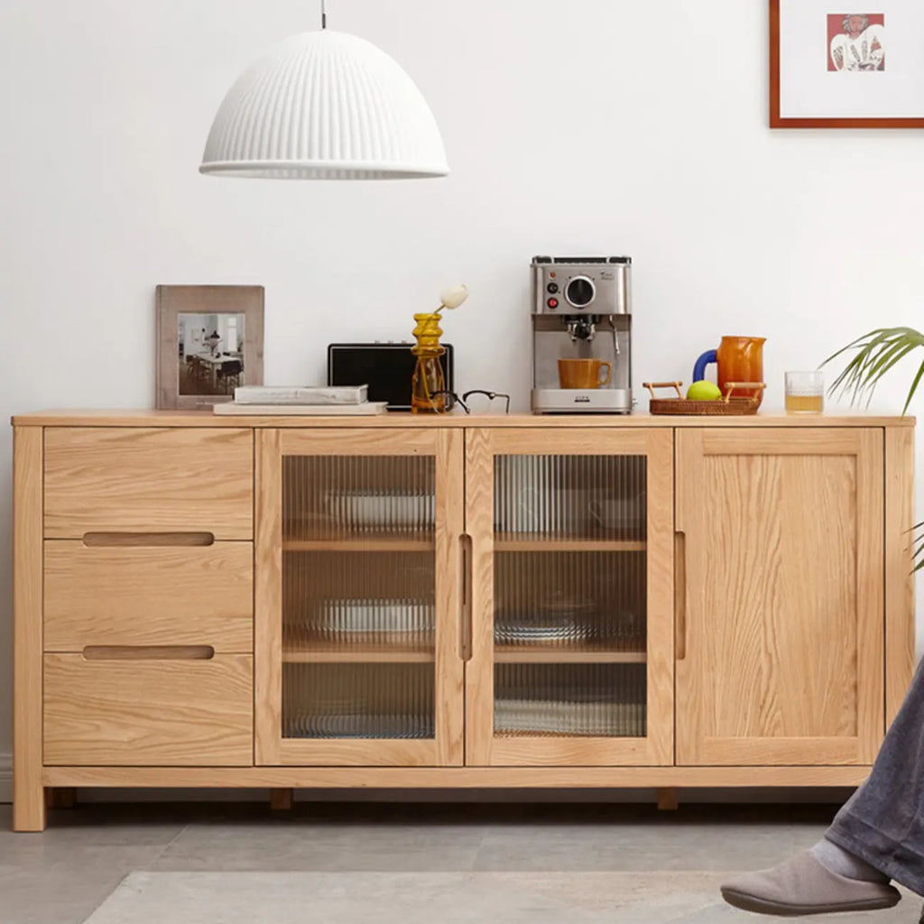 Buffet moderne en bois avec étagères et tiroirs