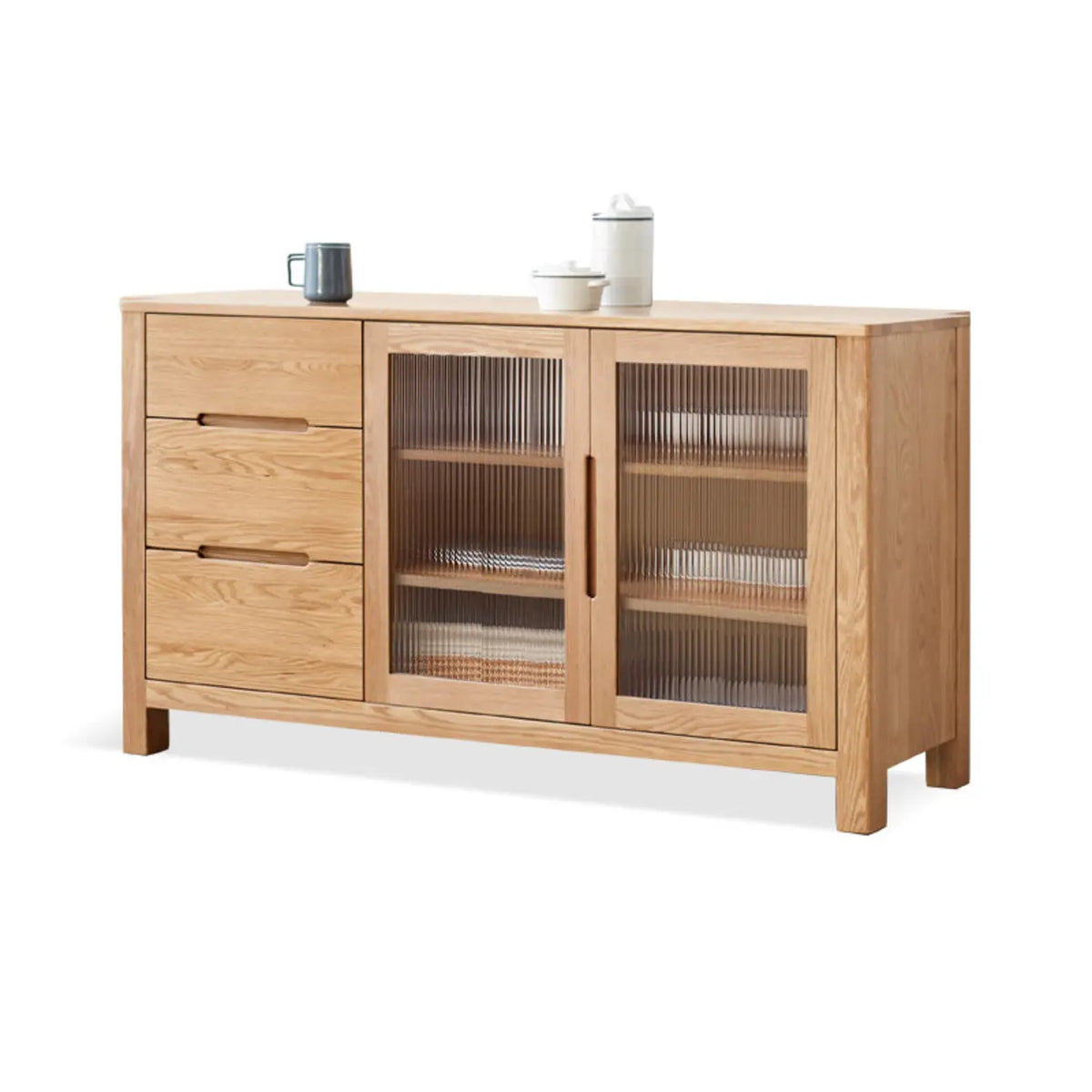 Buffet moderne en bois avec étagères et tiroirs