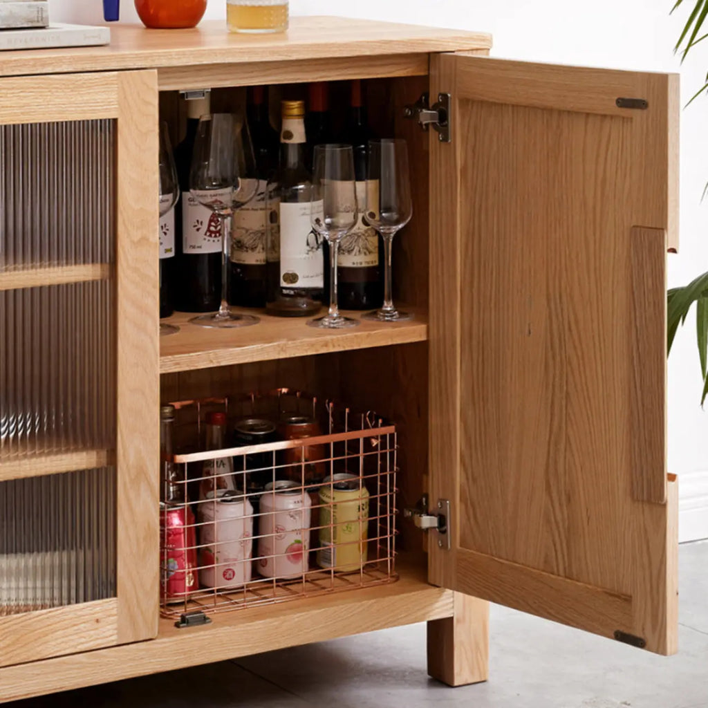 Buffet moderne en bois avec étagères et tiroirs