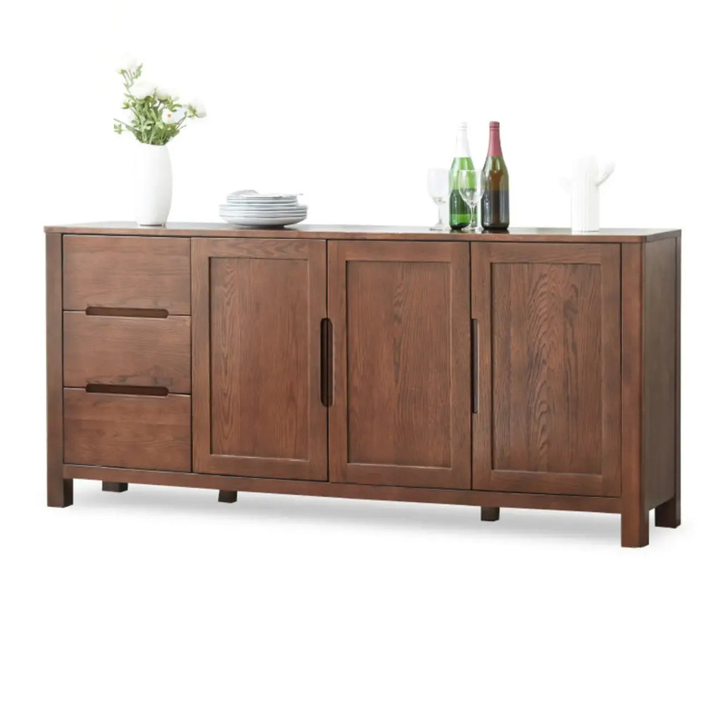Buffet moderne en bois avec étagères et tiroirs