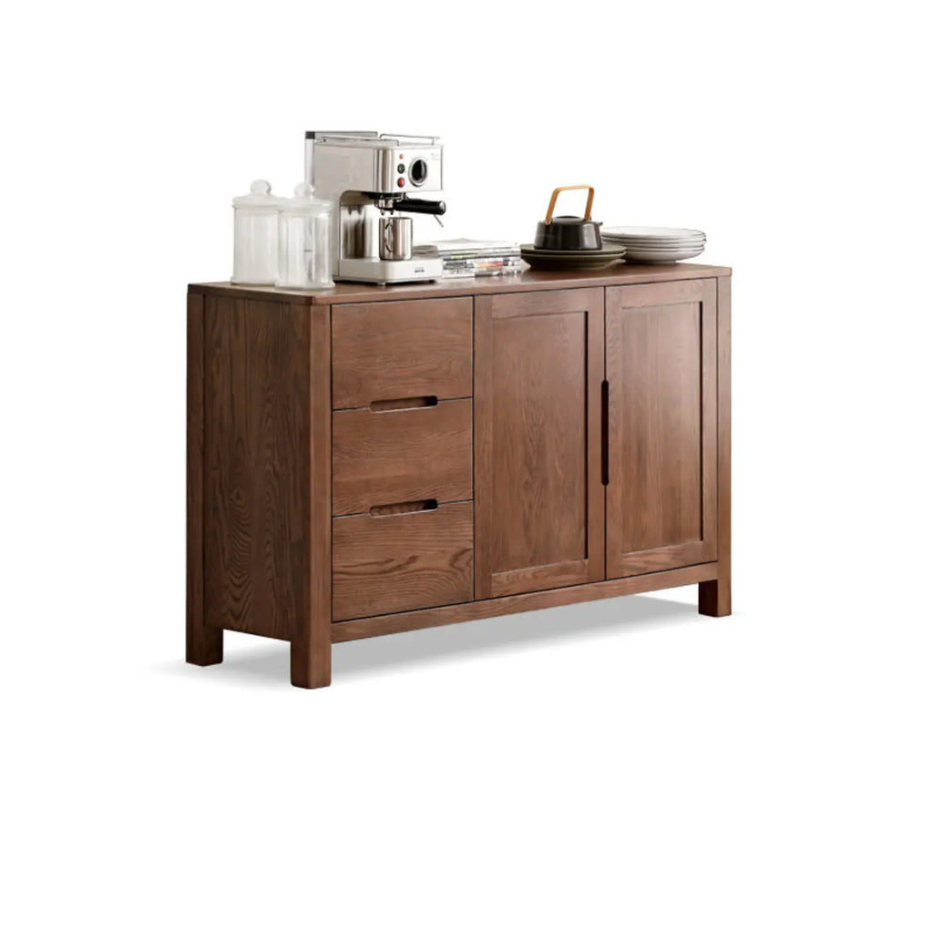Buffet moderne en bois avec étagères et tiroirs