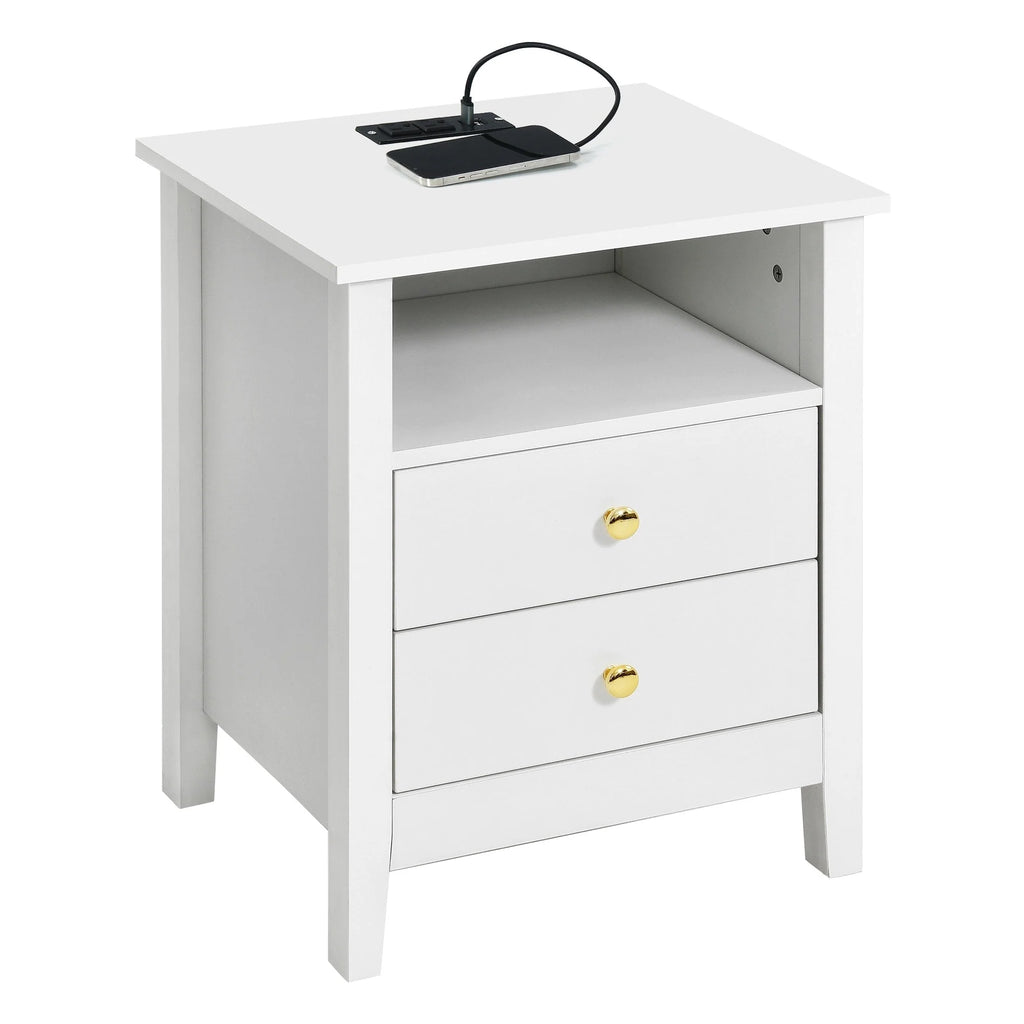 Tables de chevet (lot de 2) avec station de charge, table d'appoint avec 2 tiroirs, ports USB et prises, pour chambre à coucher