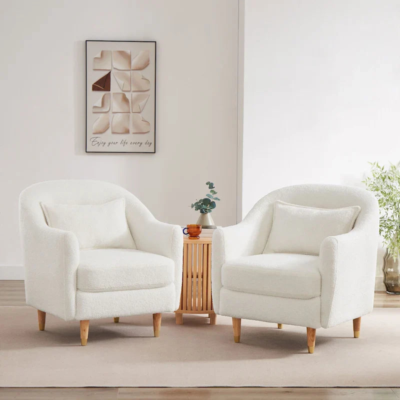 28.34W Lot de 2 fauteuils d'appoint, fauteuil barillet en velours avec pieds en bois massif