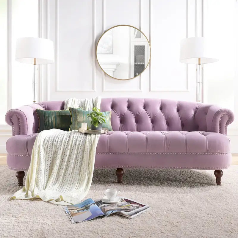 Canapé capitonné chesterfield La Rosa 84 en velours, style moderne du milieu du siècle