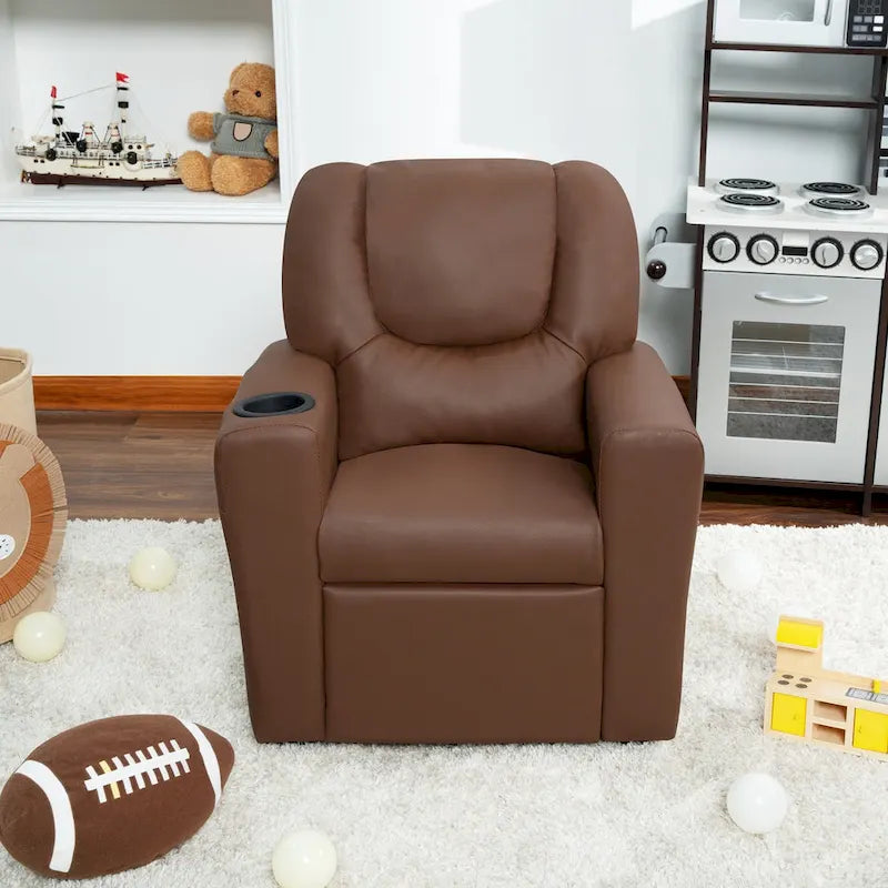 Fauteuil inclinable pour enfants en PVC avec fonction d'inclinaison par poussée, porte-gobelet et repose-pieds confortable
