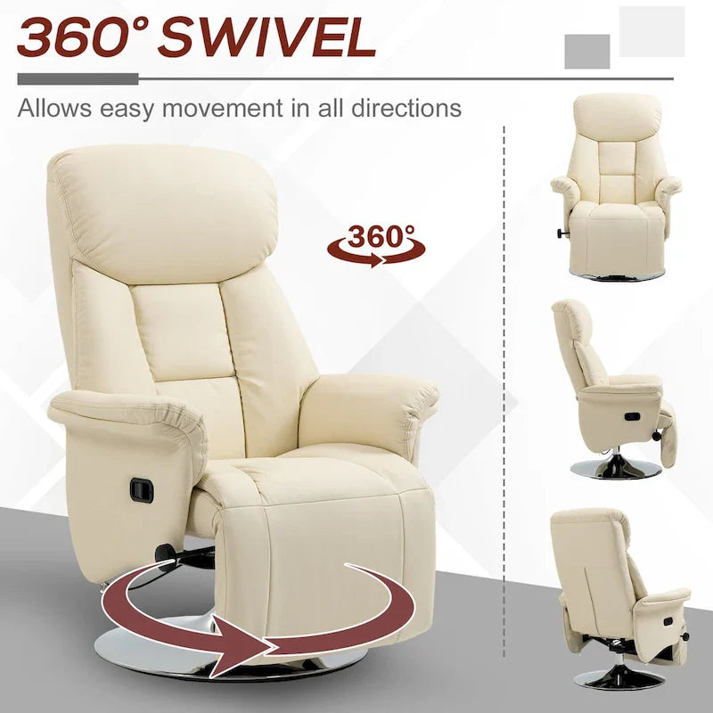 Fauteuil inclinable manuel HOMCOM pour adultes, fauteuil inclinable pivotant réglable avec repose-pieds, accoudoirs rembourrés