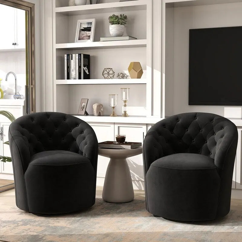 Fauteuil club pivotant à 360 degrés en velours avec dossier capitonné