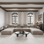 Grand canapé modulaire sectionnel en velours côtelé, en forme de U, 4 places avec 2 poufs et 5 oreillers