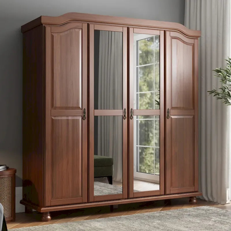 Palace Imports Kyle Armoire 4 portes 100 % en bois massif avec portes en bois massif ou portes miroir