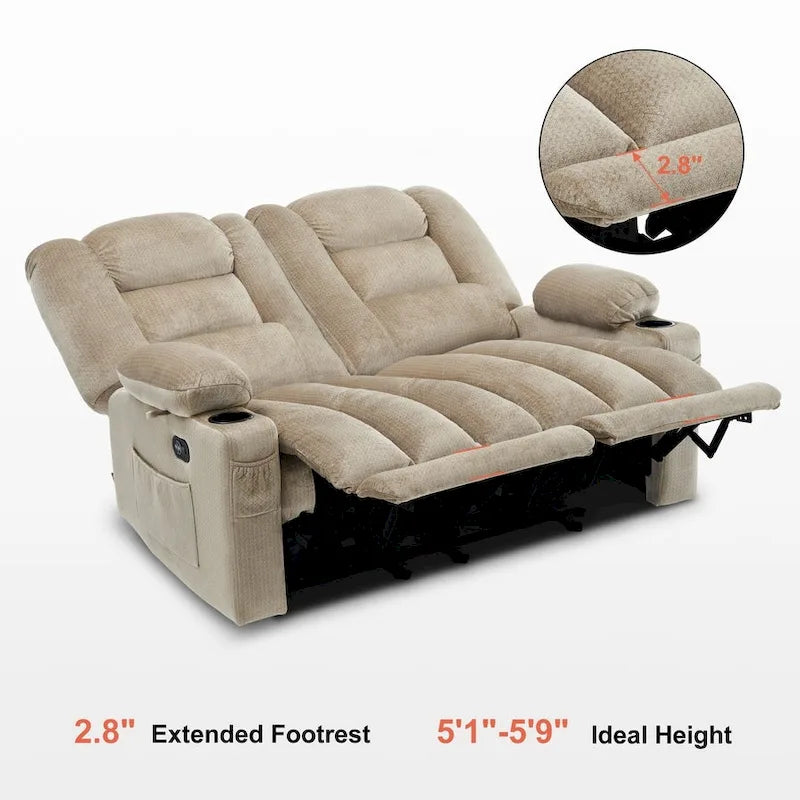 Causeuse inclinable électrique MCombo avec fonction chauffage et massage, en tissu PR648