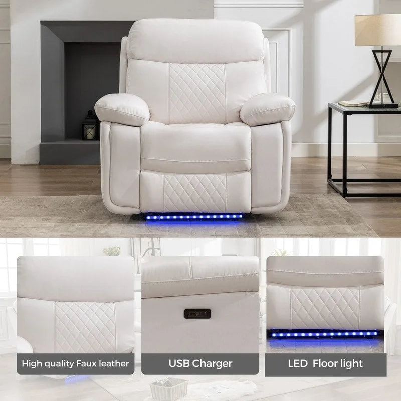 Canapé inclinable électrique avec chargeur sans fil, liseuse, lumière LED pour salon, similicuir, port AC/USB, porte-gobelet, noir