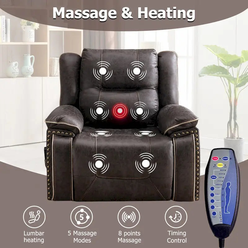 Fauteuil releveur confortable avec massage chauffant, porte-gobelet et port USB