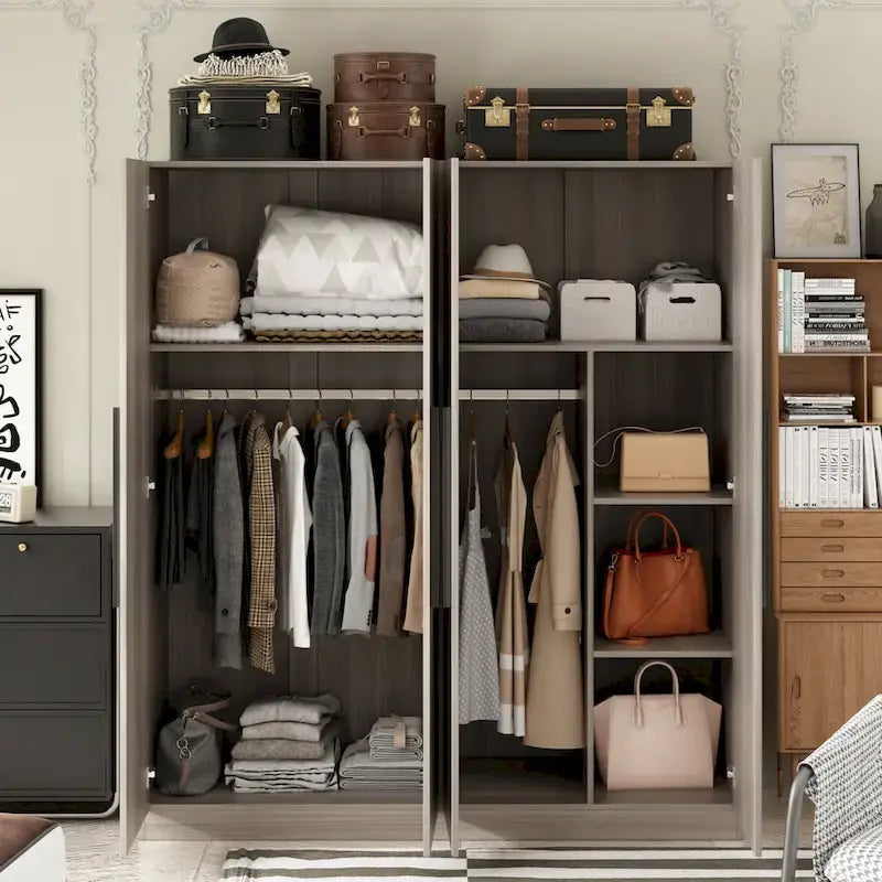 Armoire moderne autoportante en bois massif avec étagères de rangement