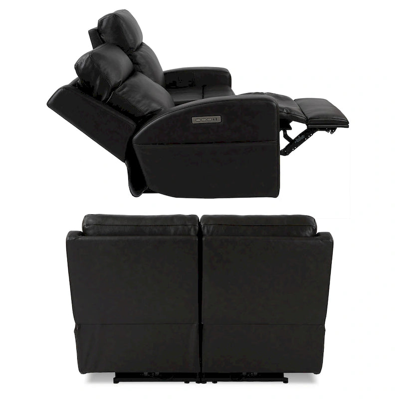 Causeuse inclinable électrique en cuir véritable avec espace de rangement et port de charge USB pour salon