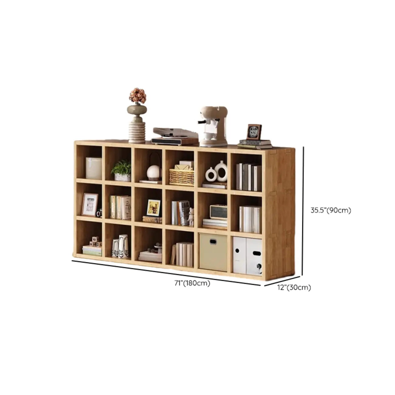 Bibliothèque moderne horizontale en bois à 8 cubes, finition naturelle