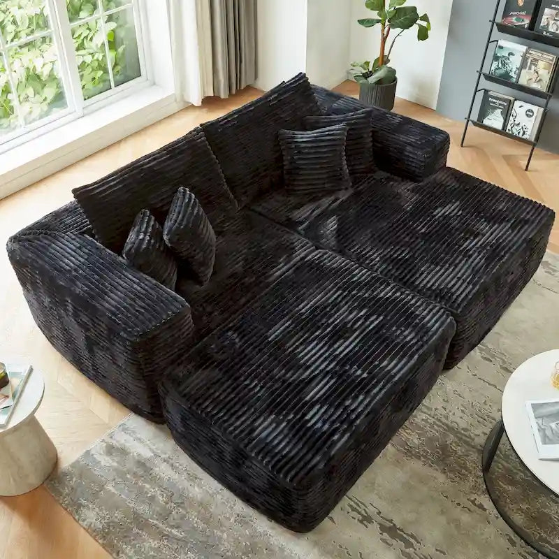 HOOOWOOO Canapé d'angle moderne en peluche avec pouf amovible