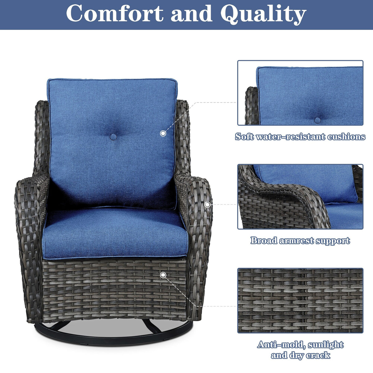 Chaises longues à bascule d'extérieur en osier Gymojoy avec base pivotante (lot de 2)