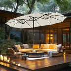 MAISON ARTS Parasol excentré rectangulaire de 4,5 m avec manivelle, parasol de marché double face d'extérieur avec lumières LED solaires et base incluse