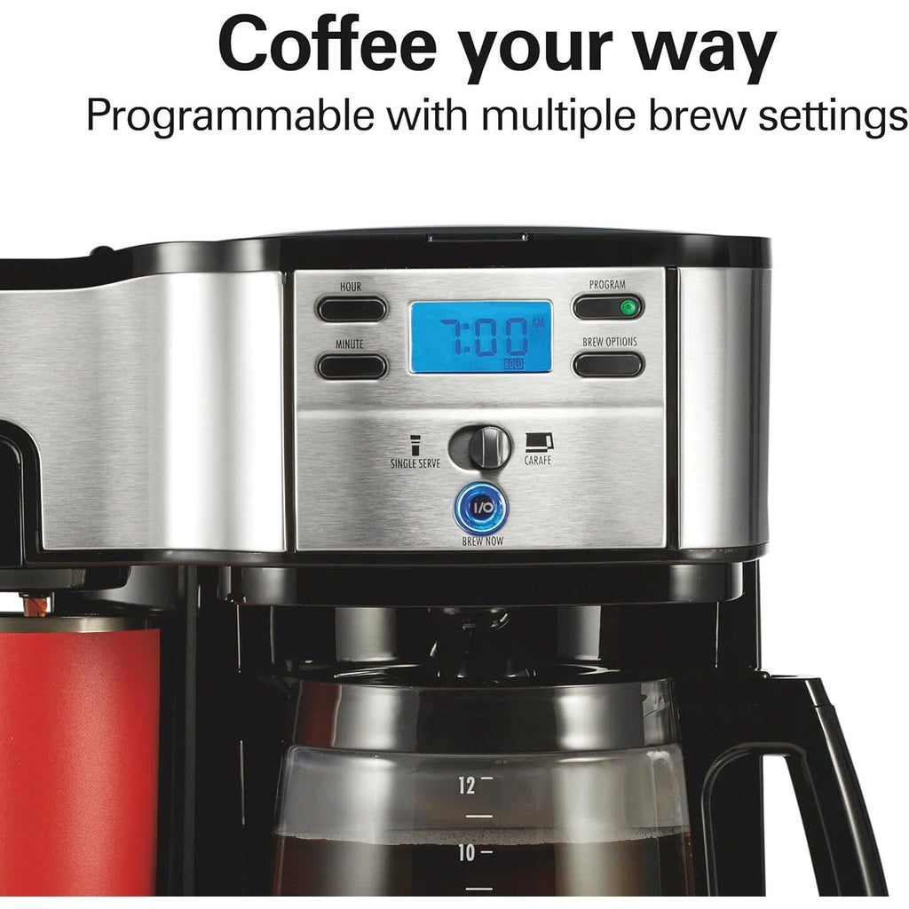 Cafetière 2-en-1 12 tasses et monodose, Verseuse en verre, Pause & Versement automatiques, Noir