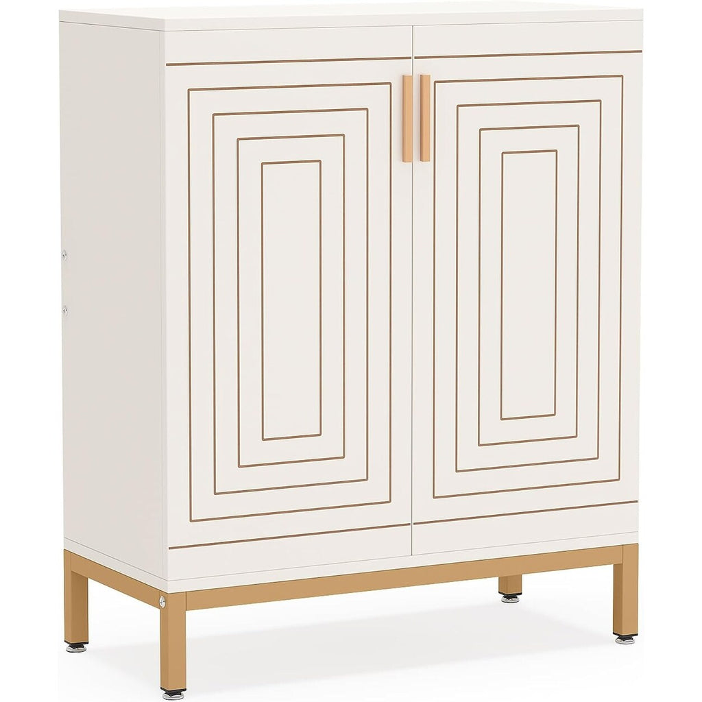 Meuble à chaussures 20 paires, 95 cm, meuble de rangement pour chaussures moderne avec portes, blanc et or