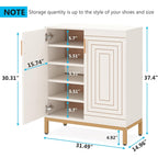 Meuble à chaussures 20 paires, 95 cm, meuble de rangement pour chaussures moderne avec portes, blanc et or