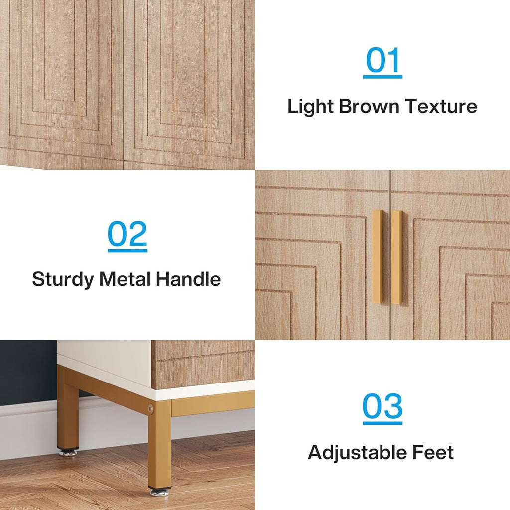 Meuble à chaussures 20 paires, 95 cm, meuble de rangement pour chaussures moderne avec portes, blanc et or