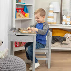 Melissa & Doug - Mobilier pour enfant, pupitre et chaise en bois à couvercle relevable - Gris : Rangement intégré, structure en bois