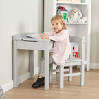 Melissa & Doug - Mobilier pour enfant, pupitre et chaise en bois à couvercle relevable - Gris : Rangement intégré, structure en bois