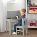 Melissa & Doug - Mobilier pour enfant, pupitre et chaise en bois à couvercle relevable - Gris : Rangement intégré, structure en bois