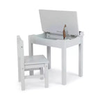 Melissa & Doug - Mobilier pour enfant, pupitre et chaise en bois à couvercle relevable - Gris : Rangement intégré, structure en bois