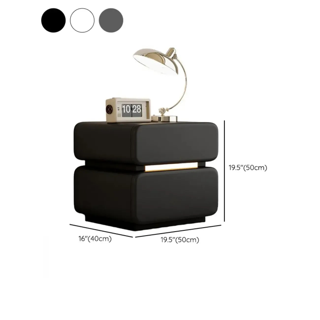 Table de chevet d'appoint moderne en cuir noir avec 2 tiroirs