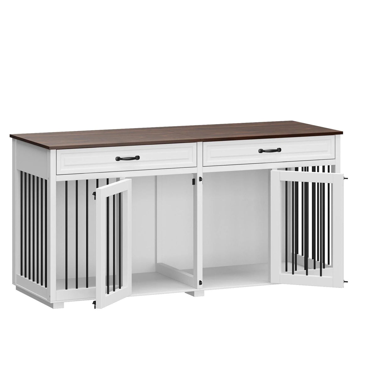 Meuble de chenil double en bois avec 2 tiroirs et séparateur
