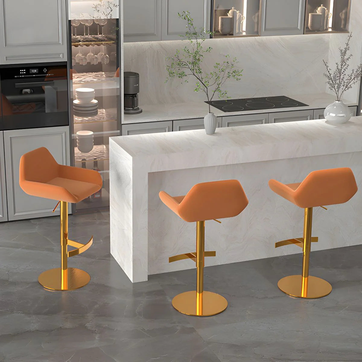 Tabourets de bar pivotants en cuir minimalistes à dossier bas pour la cuisine