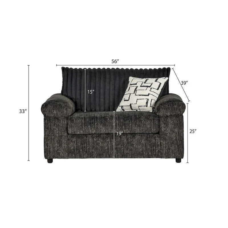 Ensemble canapé, causeuse et fauteuil câlin en velours côtelé à grosses côtes Nason de Roundhill Furniture