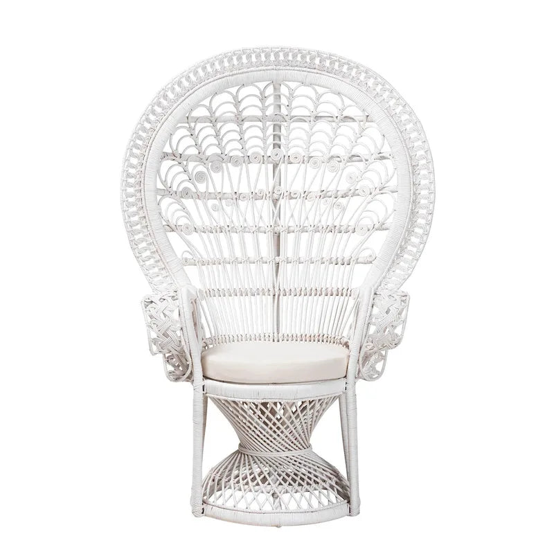 Chaise paon Kallima de style bohème moderne en rotin naturel blanc