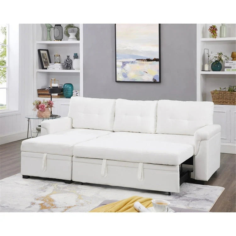 Canapé d'angle réversible convertible avec lit gigogne, méridienne de rangement et pieds durables
