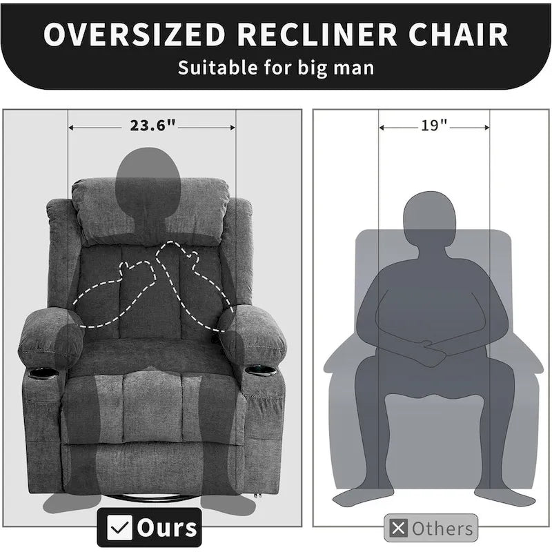 Fauteuil inclinable, Fauteuils à bascule avec massage et chauffage, Poches latérales et porte-gobelet