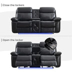 Canapé inclinable électrique avec chargeur sans fil, liseuse, lumière LED pour salon, similicuir, port AC/USB, porte-gobelet, noir
