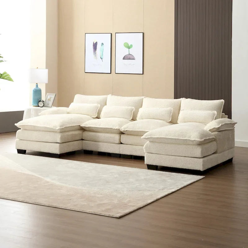 Canapé modulable Cloud pour salon, canapé d'angle moderne en chenille/boucle, canapé convertible modulable confortable avec double méridienne