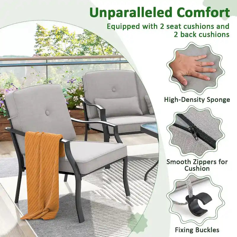 Gymax Lot de 2 chaises de salle à manger d'extérieur en métal robustes avec coussins