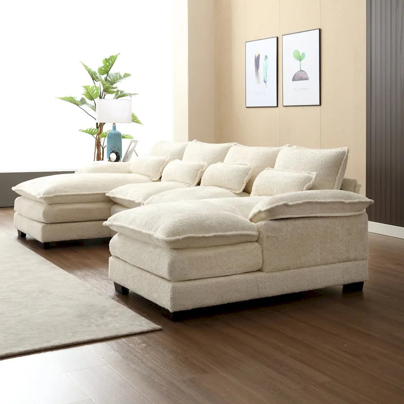 Canapé modulable Cloud pour salon, canapé d'angle moderne en chenille/boucle, canapé convertible modulable confortable avec double méridienne