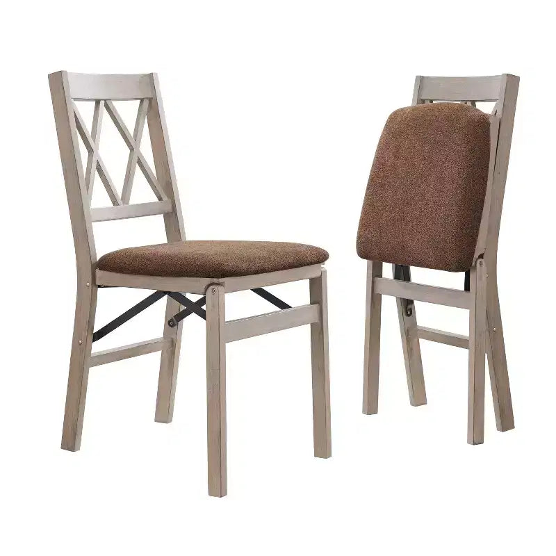 Stakmore Lot de 2 Chaises Pliantes Fini Bois Flotté Rembourrées, Entièrement Assemblées, Cadre en Bois Franc