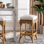bali & pari Tabouret de bar en rotin coquillage miel/blanc
