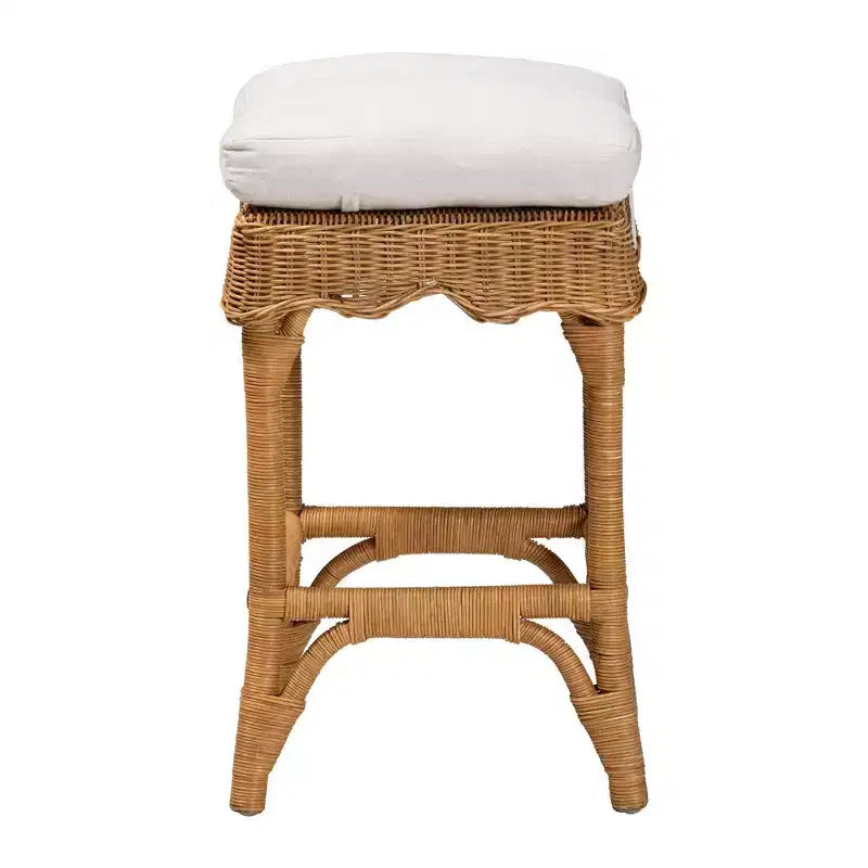 bali & pari Tabouret de bar en rotin coquillage miel/blanc