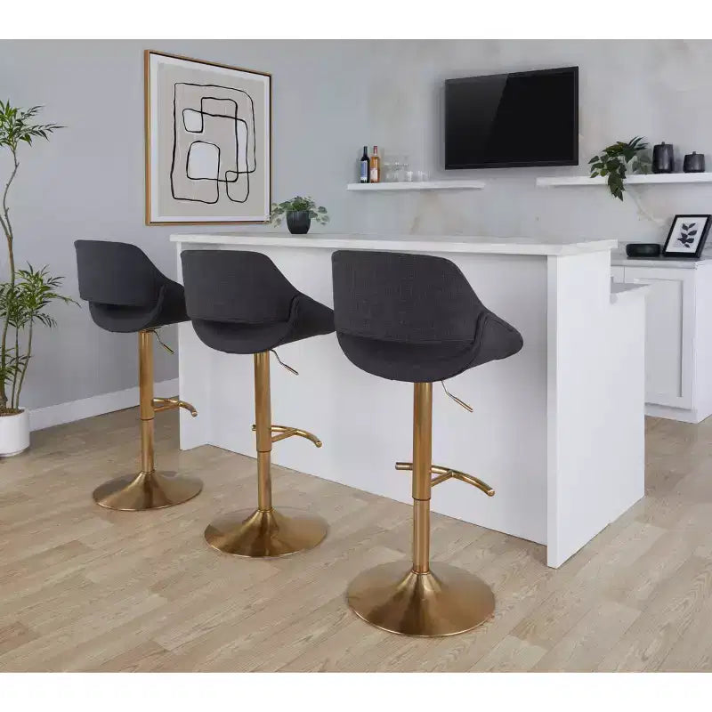 LumiSource Lot de 2 tabourets de bar réglables Fabrico Tissu or/anthracite
