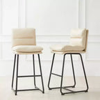 Lot de 2 tabourets de bar modernes en similicuir épais avec pieds en métal Crème/Blanc - Glitzhome : Rembourrés, base luge, repose-pieds