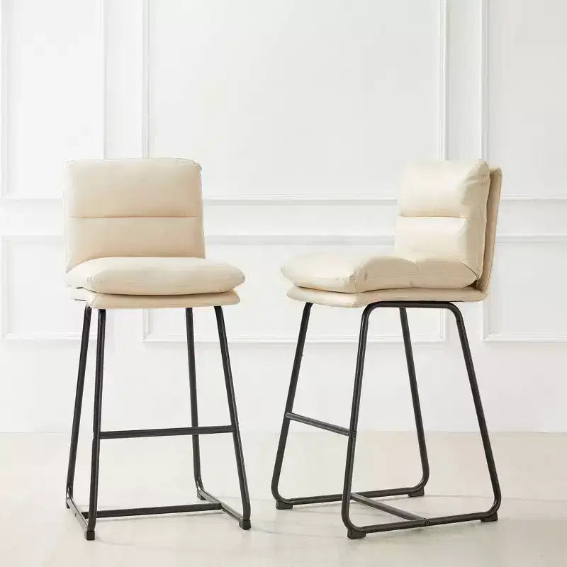 Lot de 2 tabourets de bar modernes en similicuir épais avec pieds en métal Crème/Blanc - Glitzhome : Rembourrés, base luge, repose-pieds