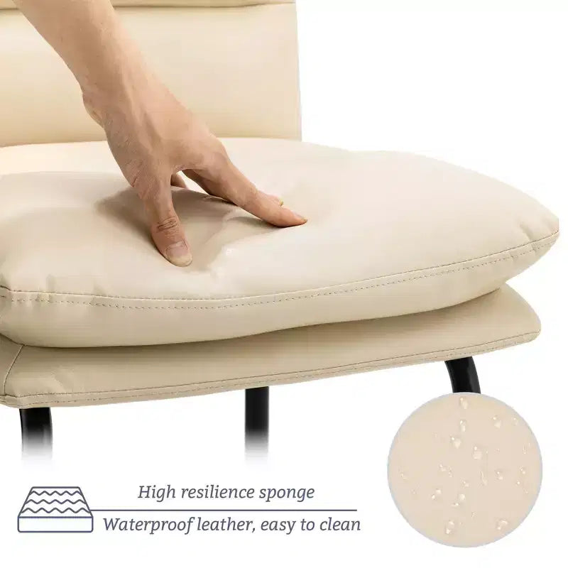 Lot de 2 tabourets de bar modernes en similicuir épais avec pieds en métal Crème/Blanc - Glitzhome : Rembourrés, base luge, repose-pieds